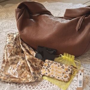 Elegant Brown Leather HOBO Bag with Accessories